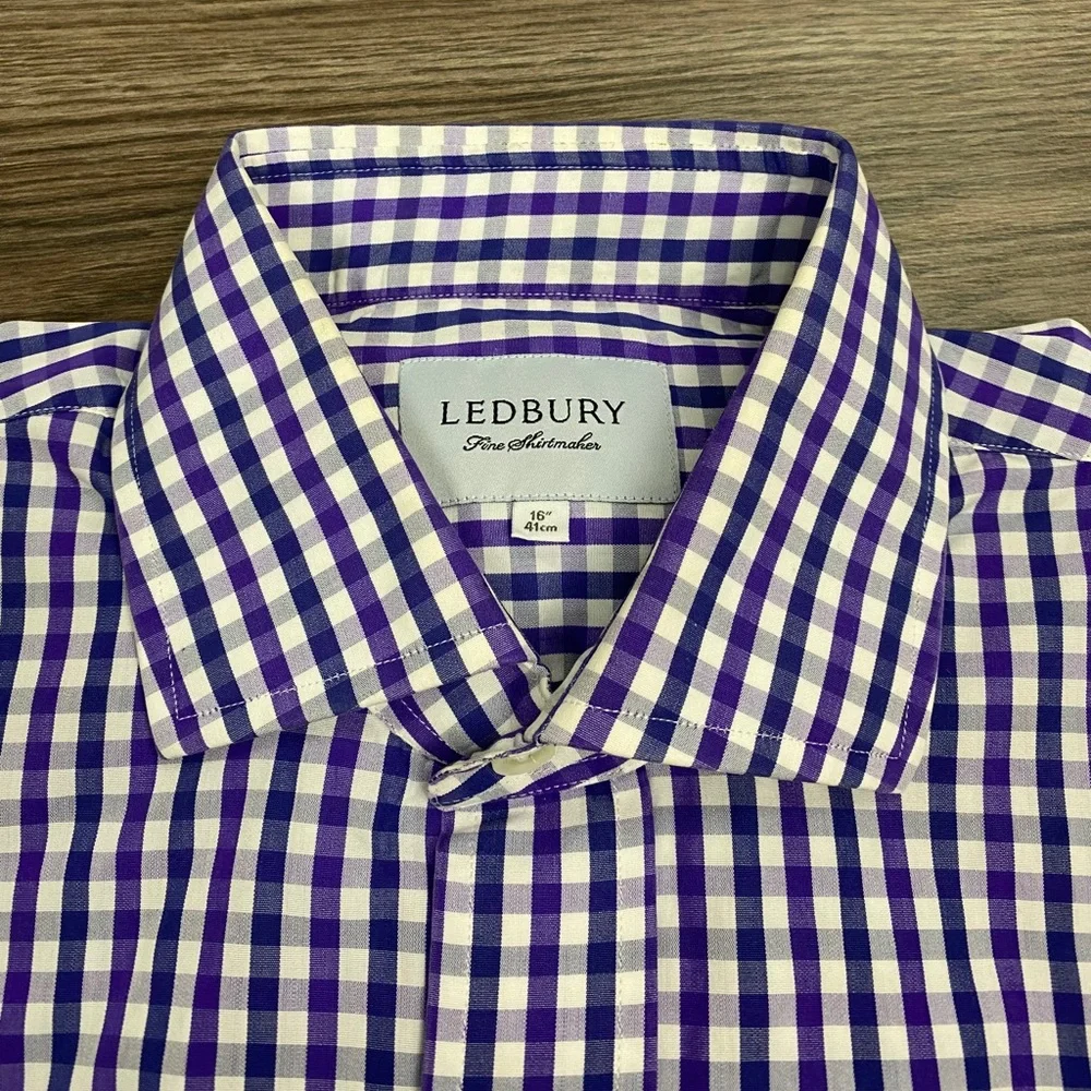 Ledbury Purple Checkered Men's Dress Shirt - Picture 2 of 3